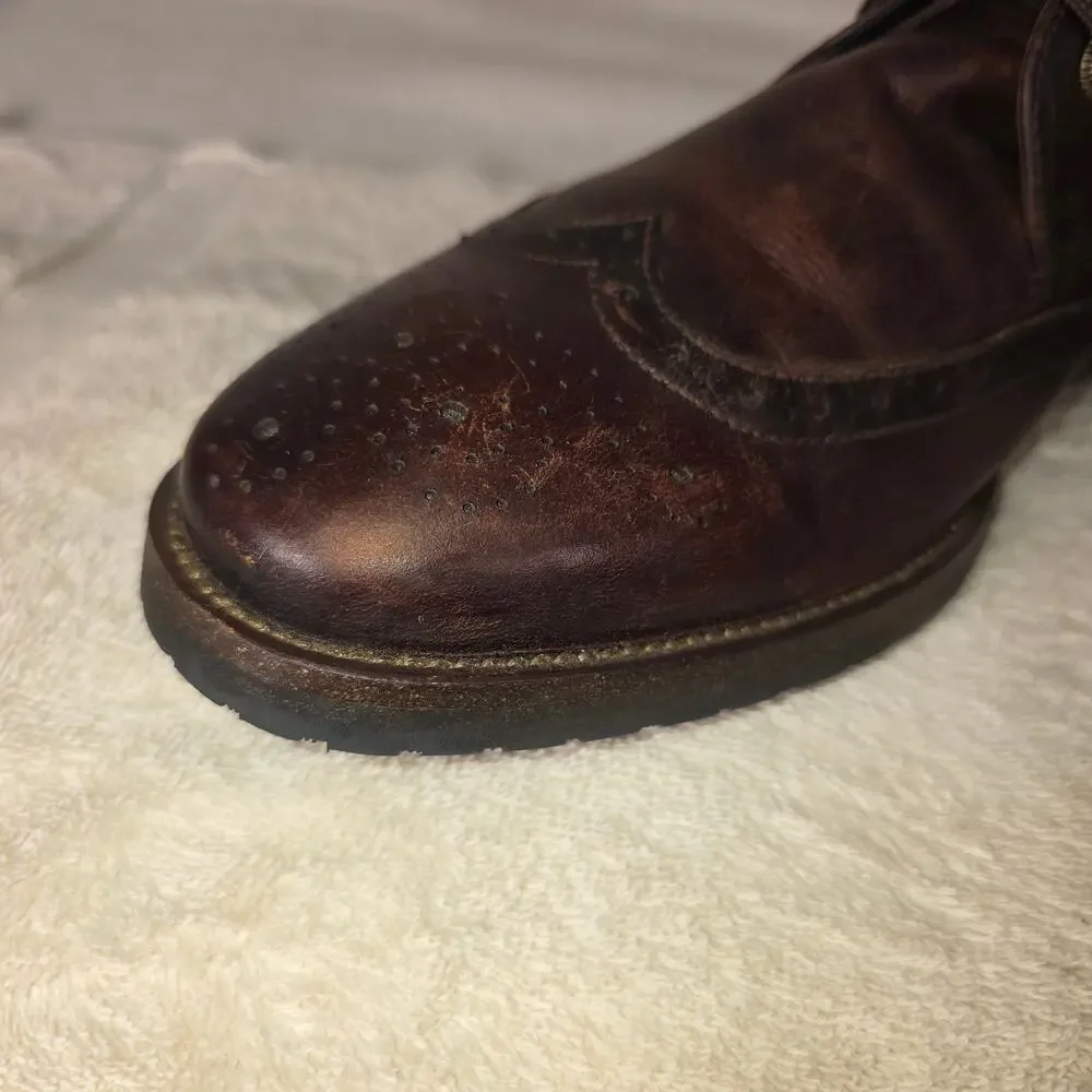 Steve Madden Men's Wingtip Ankle Boots Dark Brown Leather Side Zip Tillman Sz 8